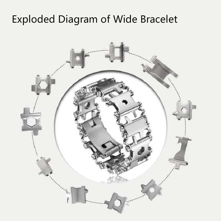 Multifunctional Stainless Steel Outdoor Survive Tool Bracelet for Men(Wide Silver) - Emergency Tools by PMC TechLife | Online Shopping South Africa | PMC TechLife | Buy Now Pay Later Mobicred