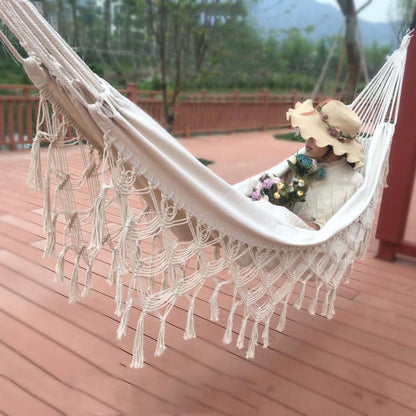 Tassel Hammock Double Canvas Hammock Outdoor Indoor Photography Props, Specification:200x150cm White - Hammocks by PMC Jewellery | Online Shopping South Africa | PMC Jewellery | Buy Now Pay Later Mobicred