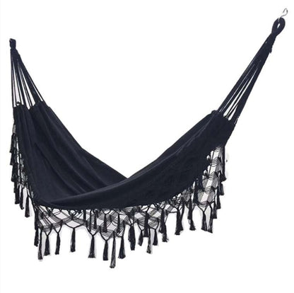 Tassel Hammock Double Canvas Hammock Outdoor Indoor Photography Props, Specification:200x150cm Black - Hammocks by PMC Jewellery | Online Shopping South Africa | PMC Jewellery | Buy Now Pay Later Mobicred