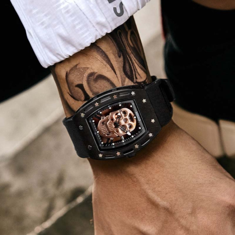 BAOGELA 1612 Skull Silicone Mens Watch Waterproof Sports Quartz Watch(Rose Gold Shell Rose Skull) - Silicone Strap Watches by BAOGELA | Online Shopping South Africa | PMC Jewellery | Buy Now Pay Later Mobicred