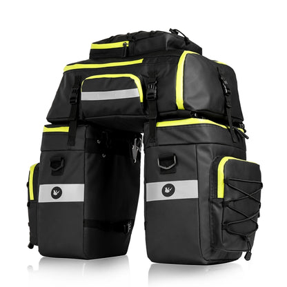 Rhinowalk Three-in-one Multifunctional Bicycle Rear Shelf Pannier Waterproof Long-distance Equipment(Black Green) - Bicycle Bags by Rhinowalk | Online Shopping South Africa | PMC Jewellery | Buy Now Pay Later Mobicred