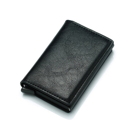Automatic Elastic Card Type Anti-magnetic RFID Anti-theft Retro Card Package Universal Leather Metal Wallet(Black) - Card & Passport Bags by PMC Jewellery | Online Shopping South Africa | PMC Jewellery
