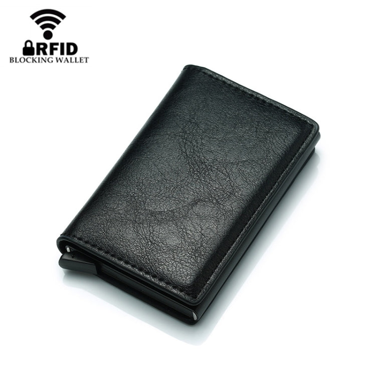 Automatic Elastic Card Type Anti-magnetic RFID Anti-theft Retro Card Package Universal Leather Metal Wallet(Black) - free shipping - PMC TechLife - Order now!