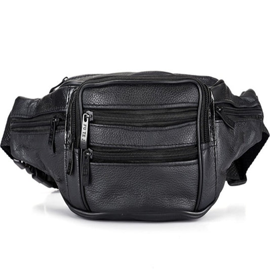 Fashion Men Leather Waist Bags Travel Necessity Organizer Mobile Phone Bag(Black) - Waist Bags by PMC Jewellery | Online Shopping South Africa | PMC Jewellery