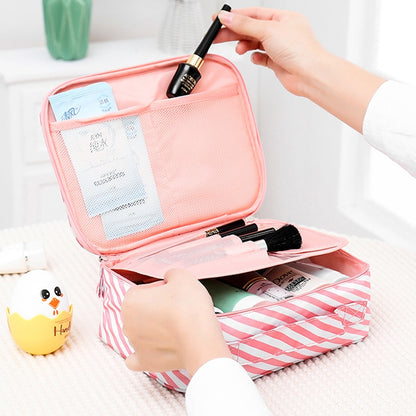 Large Capacity Portable Lady Waterproof Padded Travel Cosmetic Bag Beautician Storage Bags Women Makeup Bag(Style A Pink Stripe) - Storage Boxes by PMC Jewellery | Online Shopping South Africa | PMC Jewellery