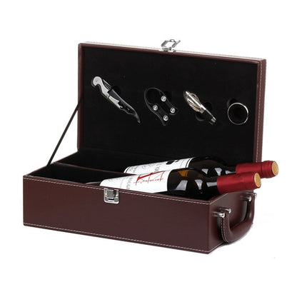 Wine Gift Box Double Stick with Tools Wine Gift Box Leather Box(Brown) - Storage Boxes by PMC Jewellery | Online Shopping South Africa | PMC Jewellery