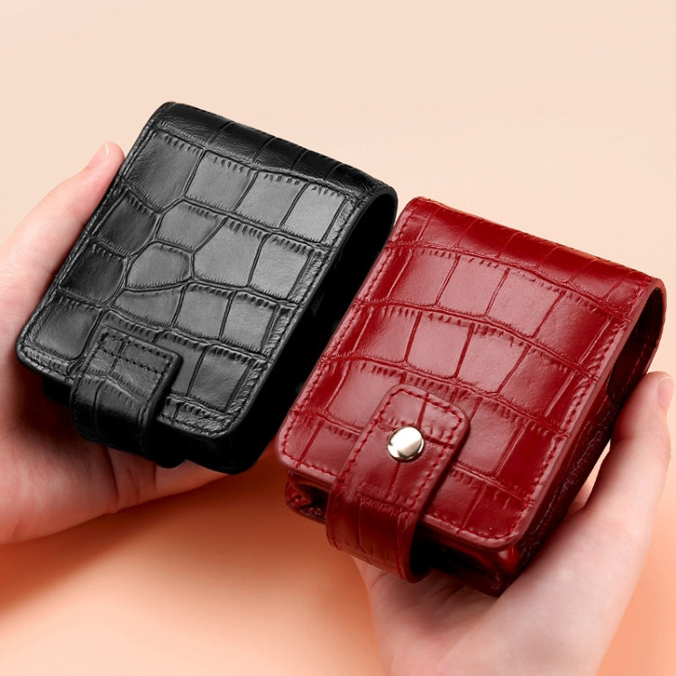 Simple Cowhide Crocodile Pattern Lipstick Bag Storage Portable Makeup Bag With Mirror(Black) - Storage Boxes by PMC Jewellery | Online Shopping South Africa | PMC Jewellery