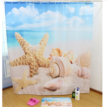 Colorful Beach Conch Starfish Shell Polyester Washable Bath Shower Curtains, Size:180X200cm(Beach Shell) - Curtains by PMC Jewellery | Online Shopping South Africa | PMC Jewellery