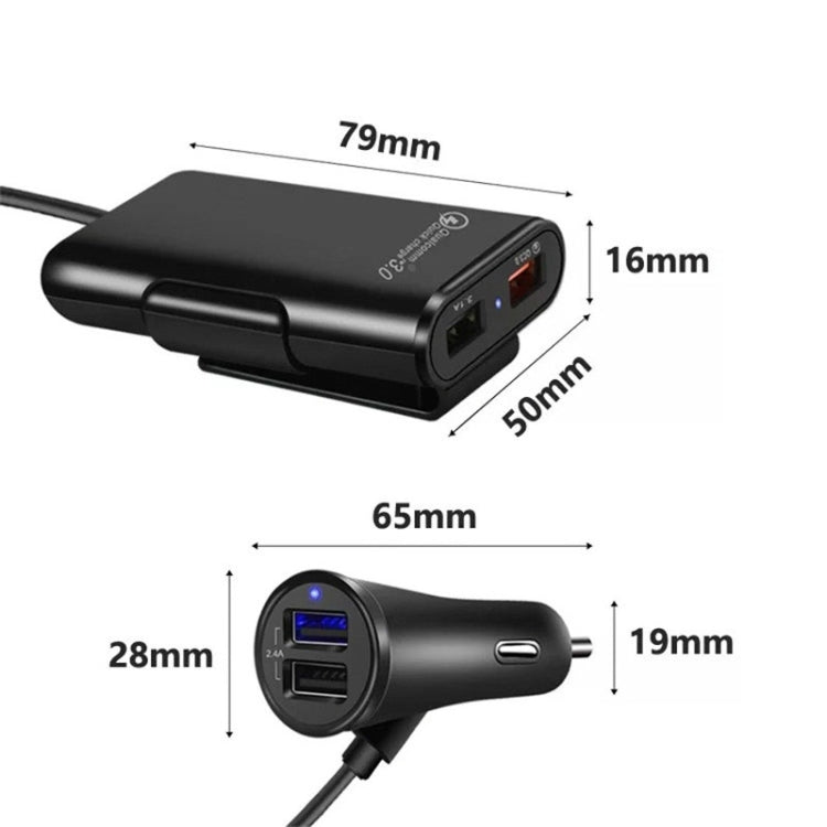 One For Four 8A Car Charger QC3.0 Fast Charge 4USB Car Front And Rear Seat Car Charger - Car Charger by PMC Jewellery | Online Shopping South Africa | PMC Jewellery