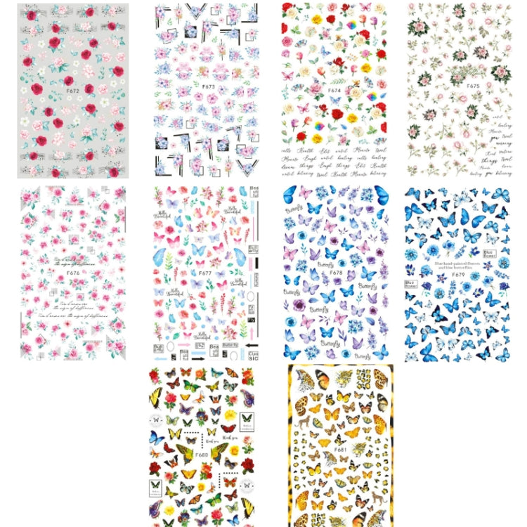 10pcs 3D Adhesive Butterfly Retro Rose Color Nail Art Sticker(F-677) - free shipping - PMC TechLife - Order now!