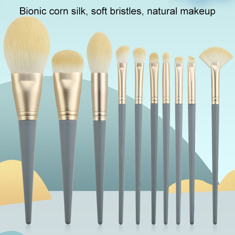 10 PCS / Set Makeup Brush Corn Silk Fiber Hair Loose Powder Brush Face And Eye Makeup Brush, Style:With Blue Bag - Makeup Brushes by PMC Jewellery | Online Shopping South Africa | PMC Jewellery