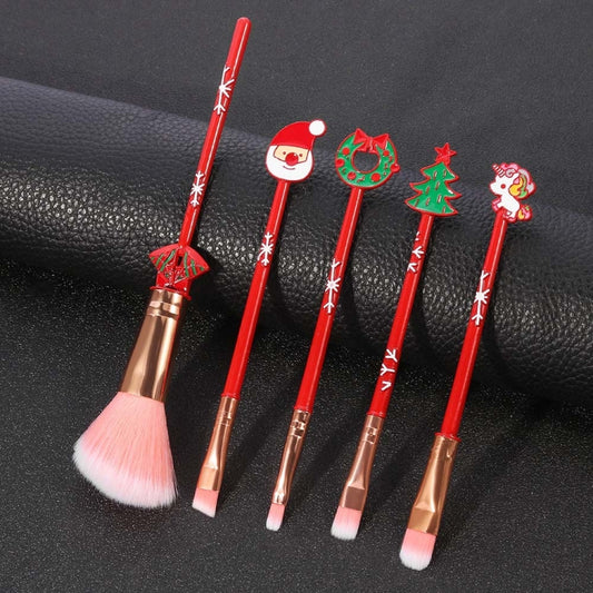 Christmas Makeup Brush Gift Elk Beginner Set Beauty Tool Set, Specification:Five Red-single Side - Makeup Brushes by PMC Jewellery | Online Shopping South Africa | PMC Jewellery