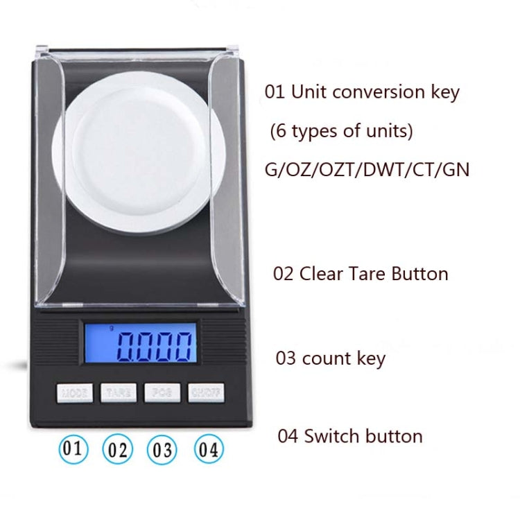 50g/0.001g High-Precision Portable Jewelry Scale  Mini Electronic Scale Precision Carat Electronic Scale - Jewelry Scales by PMC TechLife | Online Shopping South Africa | PMC TechLife | Buy Now Pay Later Mobicred