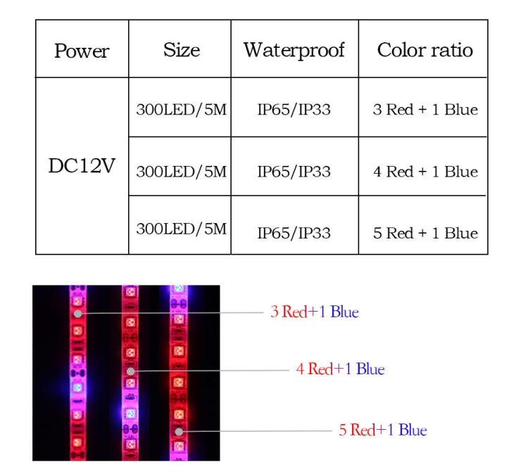 5m 300 LEDs SMD 5050 Full Spectrum LED Strip Light Fitolampy Grow Lights for Greenhouse Hydroponic Plant Waterproof(5 Red 1 Blue) - LED Grow Lights by PMC Jewellery | Online Shopping South Africa | PMC Jewellery