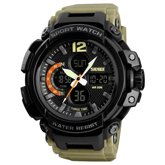 SKMEI 1343 Men Outdoor Sports Waterproof Watch Student Digital Watch(Khaki) - Leather Strap Watches by SKMEI | Online Shopping South Africa | PMC Jewellery | Buy Now Pay Later Mobicred