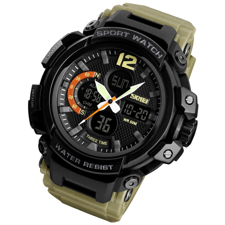 SKMEI 1343 Men Outdoor Sports Waterproof Watch Student Digital Watch(Khaki) - Leather Strap Watches by SKMEI | Online Shopping South Africa | PMC Jewellery | Buy Now Pay Later Mobicred