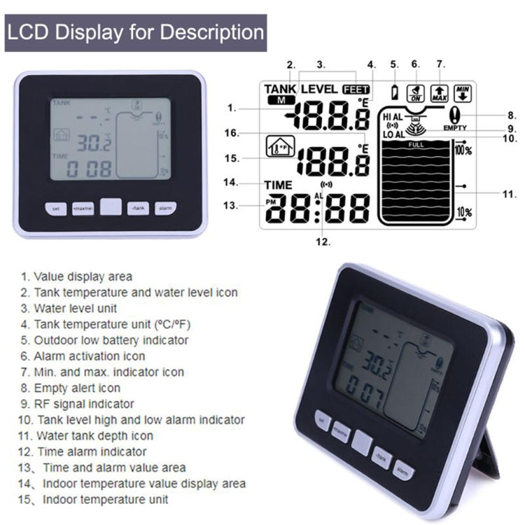 TS-FT002 Multifunctional Ultrasonic Electronic Water Tank Level Gauge With Indoor Temperature Thermometer Clock Display Water Level Gauge - free shipping - PMC TechLife - Order now!