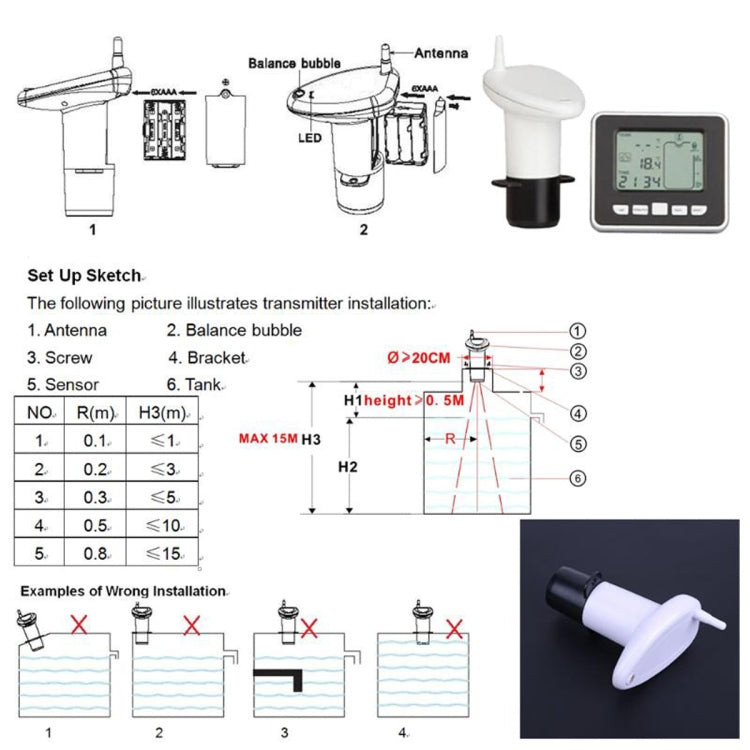 TS-FT002 Multifunctional Ultrasonic Electronic Water Tank Level Gauge With Indoor Temperature Thermometer Clock Display Water Level Gauge - free shipping - PMC TechLife - Order now!
