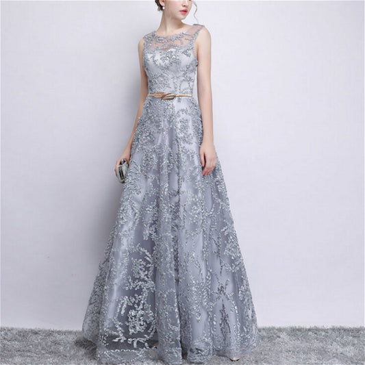 Banquet Lace Sleeveless  Long Party Formal Gown, Size:XXL(Grey) - Evening Dress by PMC Jewellery | Online Shopping South Africa | PMC Jewellery