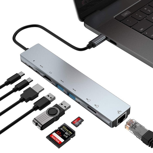 WC7367 8 in 1 87W Type-C to PD+USB3.0x2+SD+TF+HDMI+RJ45+Type-c Docking Station HUB - USB HUB by PMC Jewellery | Online Shopping South Africa | PMC Jewellery