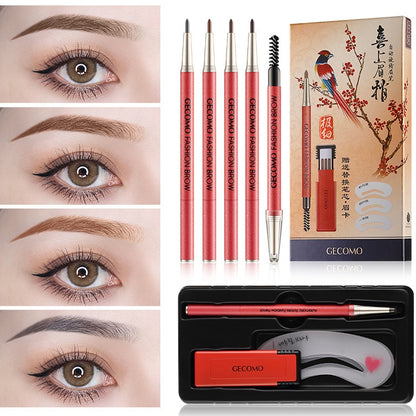 GECOMO 2 Set Automatic Rotation Double-Headed Eyebrow Pencil With Eyebrow Card And Replacement Refills Waterproof And Non-Smudged(4 Light Gray) - Eyes by PMC Jewellery | Online Shopping South Africa | PMC Jewellery