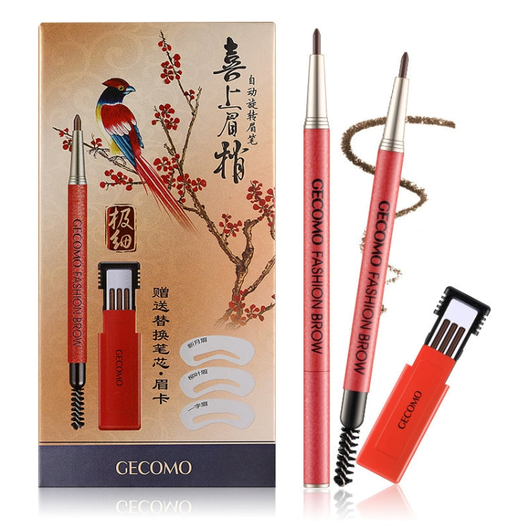 GECOMO 2 Set Automatic Rotation Double-Headed Eyebrow Pencil With Eyebrow Card And Replacement Refills Waterproof And Non-Smudged(2 Dream Brown) - Eyes by PMC Jewellery | Online Shopping South Africa | PMC Jewellery