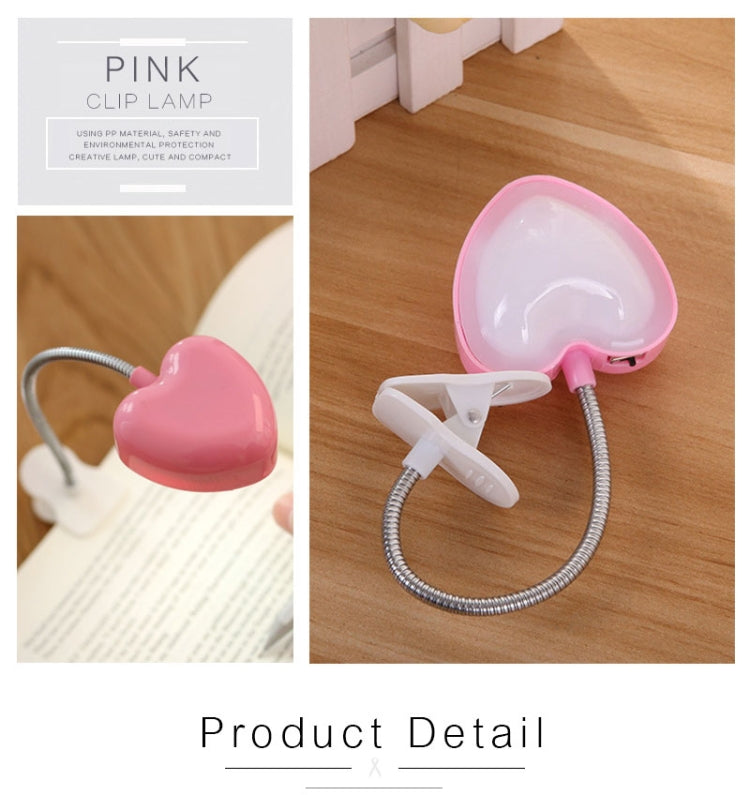 Mini Love Heart Clip LED Book Light Lamps Reading Book Desk Lamp Keyboard Light Eyes-Protect Energy Save Night Lights(Pink) -  by PMC Jewellery | Online Shopping South Africa | PMC Jewellery