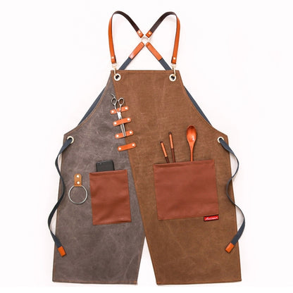 Denim Apron Barber Milk Tea Shop Waiter Overalls(Grey-yellow Hook Strap) - Aprons & Caps by PMC Jewellery | Online Shopping South Africa | PMC Jewellery