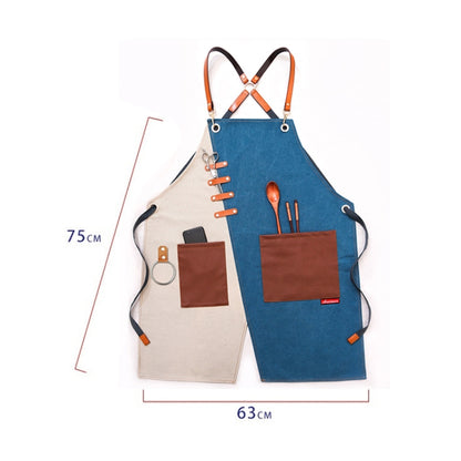 Denim Apron Barber Milk Tea Shop Waiter Overalls(Blue-white Hook Strap) - Aprons & Caps by PMC Jewellery | Online Shopping South Africa | PMC Jewellery