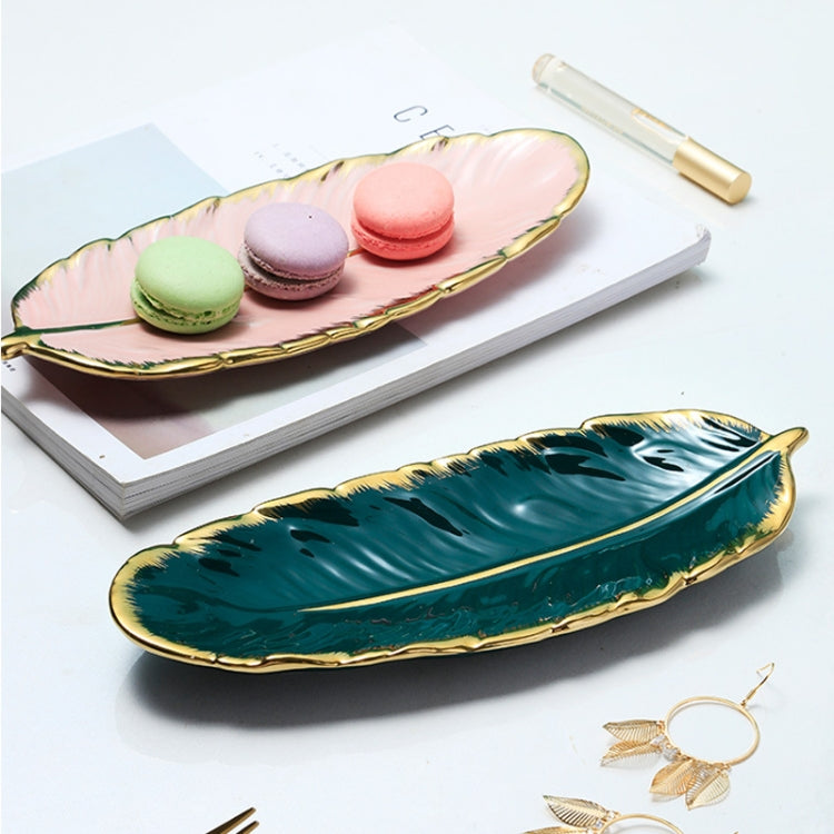 Phnom Penh Ceramic Dessert Plate Feather Plate Banana Leaf Fruit Dried Fruit Storage Tray, Size: Large (Bright Peach Pink) - free shipping - PMC TechLife - Order now!