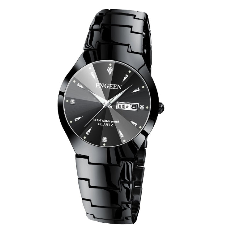 FNGEEN 5808 Men Fashion Steel Strap Quartz Watch Couple Watch(Black Steel Black Surface) - Couple Watches by FNGEEN | Online Shopping South Africa | PMC Jewellery | Buy Now Pay Later Mobicred