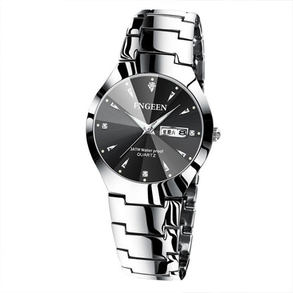 FNGEEN 5808 Men Fashion Steel Strap Quartz Watch Couple Watch(White Steel Black Surface) - Couple Watches by FNGEEN | Online Shopping South Africa | PMC Jewellery | Buy Now Pay Later Mobicred