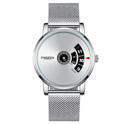 FNGEEN S230 Men Non-Pointer Quartz Watch(White Mash White Steel White Surface) - Metal Strap Watches by FNGEEN | Online Shopping South Africa | PMC Jewellery | Buy Now Pay Later Mobicred