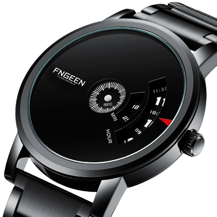 FNGEEN S230 Men Non-Pointer Quartz Watch(Black Steel Black Surface) - Metal Strap Watches by FNGEEN | Online Shopping South Africa | PMC Jewellery | Buy Now Pay Later Mobicred