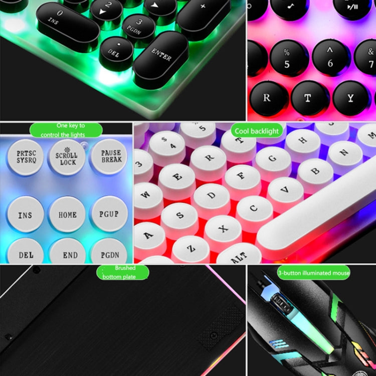 LIMEIDE GTX300 104 Keys Retro Round Key Cap USB Wired Mouse Keyboard, Cable Length: 1.4m, Colour: Punk Set White - free shipping - PMC TechLife - Order now!