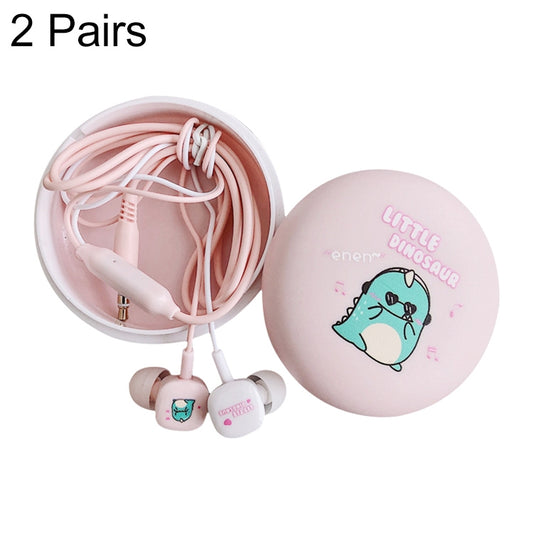 2 Pairs Cartoon Pattern Heavy Bass In-Ear Headphones Universal Wired Headphones with Microphone(Pink) - In Ear Wired Earphone by PMC Jewellery | Online Shopping South Africa | PMC Jewellery