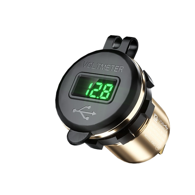 Car Motorcycle Modified USB Charger QC3.0 Metal Waterproof Fast Charge(Golden Shell Green Light) - DIY Modified Charger by PMC TechLife | Online Shopping South Africa | PMC TechLife