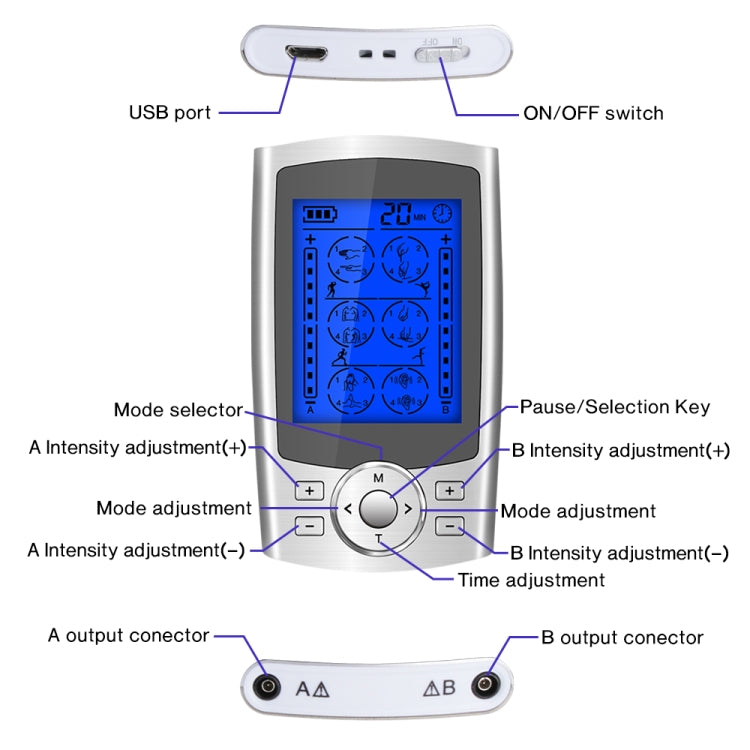 24-Mode Digital Electronic Pulse Massager Intelligent Whole Body Physical Therapy Meridian Massager, Specification: AU Plug( Silver) - Massage & Relaxation by PMC TechLife | Online Shopping South Africa | PMC TechLife
