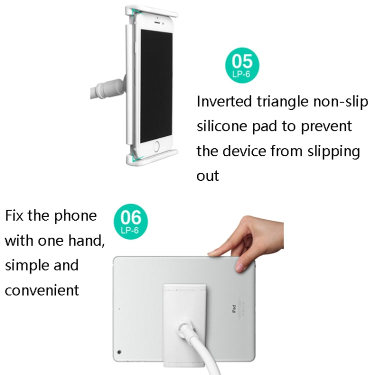 LP-6 Tablet Mobile Phone Lazy Bracket Detachable Bed Bracket, Style: Two-stage （Silver) - Lazy Bracket by PMC TechLife | Online Shopping South Africa | PMC TechLife
