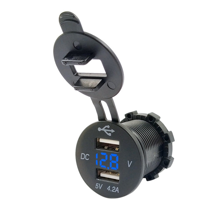 4.2A Dual USB With Voltage Display Mobile Phone Charger Socket Power Supply 12V Car Motorcycle(Blue Light) - DIY Modified Charger by PMC TechLife | Online Shopping South Africa | PMC TechLife