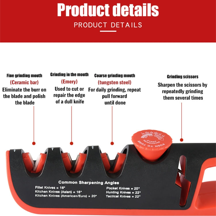 4- In-1 Adjustable Manual Knife Sharpener Multifunctional Knife Sharpener(Black Red) - Knife Sharpener by PMC TechLife | Online Shopping South Africa | PMC TechLife