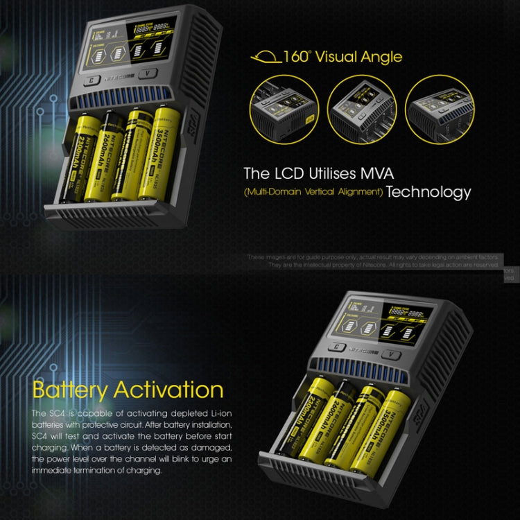 NITECORE 4-Slot Smart LCD Fast Charger, Model: SC4(US Plug) - free shipping - PMC TechLife - Order now!
