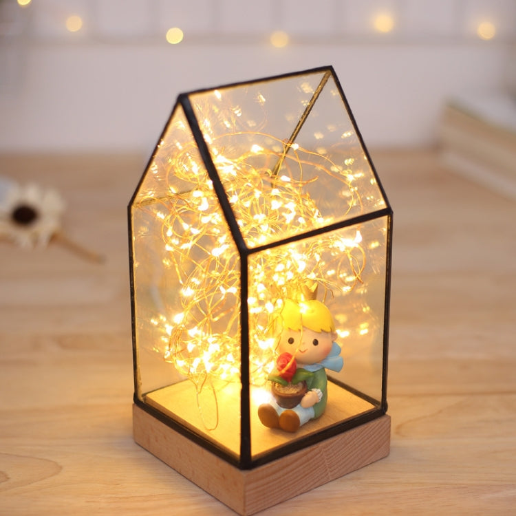 Fireworks Glass Lampshade Wooden Base 100 LEDs Night Light Birthday Christmas Gift, Spec: Dimming Switch(Firefly House) - Night Lights by PMC Jewellery | Online Shopping South Africa | PMC Jewellery