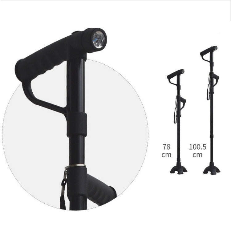 Multifunctional Folding Double-Handle Elderly Crutches Aluminum Alloy Elderly Power-Assisted Walking Sticks Four-Legged Walking Sticks With Lights, Length: 86-98cm(Black) - Folding Crutch by PMC Jewellery | Online Shopping South Africa | PMC Jewellery | Buy Now Pay Later Mobicred