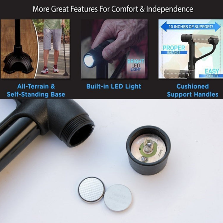 Multifunctional Folding Double-Handle Elderly Crutches Aluminum Alloy Elderly Power-Assisted Walking Sticks Four-Legged Walking Sticks With Lights, Length: 86-98cm(Black) - Folding Crutch by PMC TechLife | Online Shopping South Africa | PMC TechLife | Buy Now Pay Later Mobicred