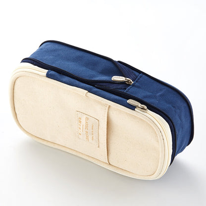 Angoo Cotton And Linen Large Capacity Pencil Stationery Bag(572 Navy / Beige) - Pen Holder by Angoo | Online Shopping South Africa | PMC Jewellery | Buy Now Pay Later Mobicred