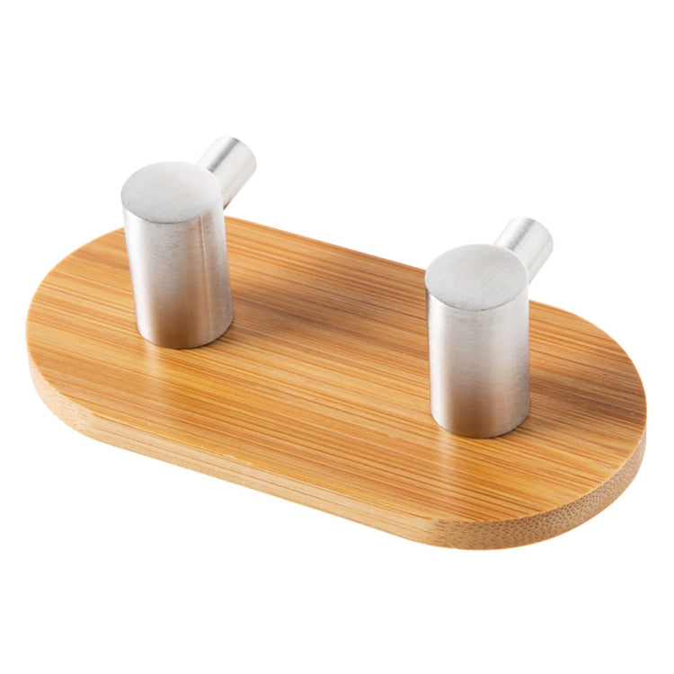 2 PCS Stainless Steel Bamboo Double Row Hook Kitchen Bathroom Door Adhesive Solid Wood Hook(Double Hook) - Shelf & Hooks by PMC TechLife | Online Shopping South Africa | PMC TechLife