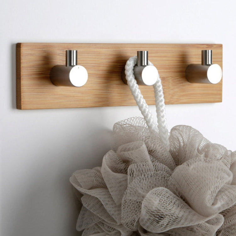 Stainless Steel Bamboo Wood Three Row Hook Kitchen Bathroom Door Adhesive Hook(Three Hook) - Shelf & Hooks by PMC Jewellery | Online Shopping South Africa | PMC Jewellery