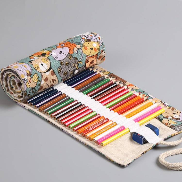 48  Holes Cotton Canvas Large Capacity Pen Curtain Big Face Cute Cat Cartoon Color Pencil Bag - Pen Holder by PMC Jewellery | Online Shopping South Africa | PMC Jewellery