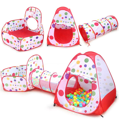 3 in 1 Children Tent Play House Tunnel Foldable Shooting Ocean Ball Pool Toy(Red) - Tents & Accessories by PMC Jewellery | Online Shopping South Africa | PMC Jewellery